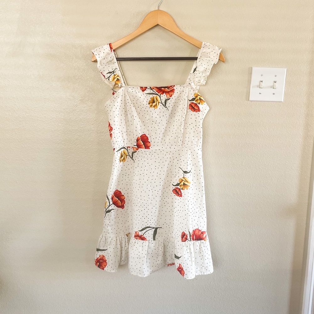 Floral Polka Dot Linen Mini Dress